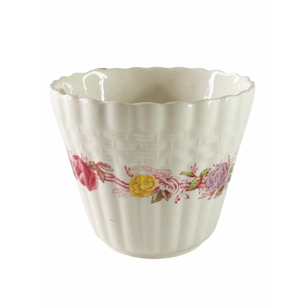 Spode Copeland Rose Briar Tea Cup Saucer Set England Floral Basket Weave Rare - Picture 9 of 13